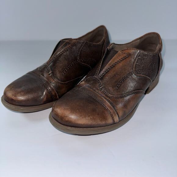 Earth Blythe Shoes Womens 7.5W Wide Brown Leather Comfort Cap Toe Oxford Slip On - Picture 1 of 12